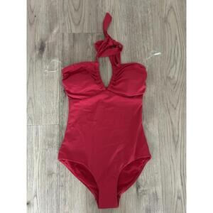 Sea Level Swim One Piece Swimsuit Womens Size 6 Red V Neck Halter Straps